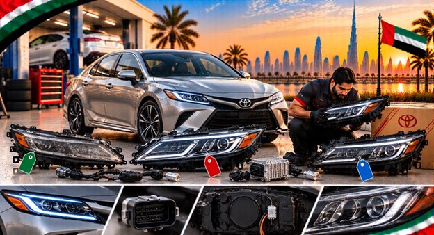 Toyota Camry headlight assembly with lens and housing
