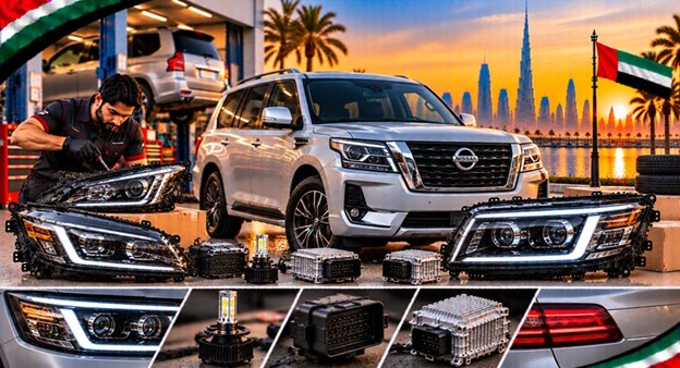 Nissan Patrol headlight assembly with lens and housing