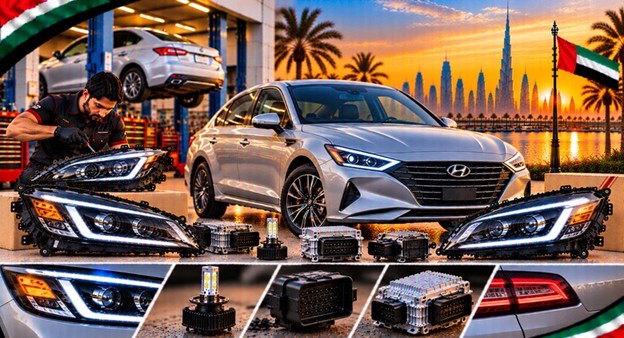 Damaged Hyundai Sonata headlight lens compared with a clear replacement