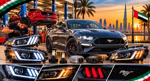Ford Mustang headlight assembly with lens and housing