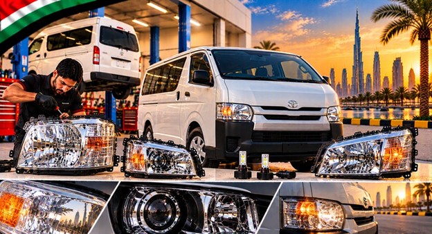 Toyota Hiace headlight assembly with lens and housing