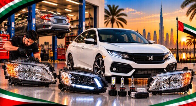 Honda Civic headlight assembly with lens and housing