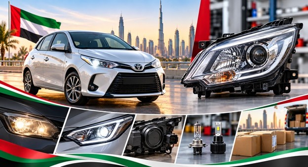 Toyota Yaris headlight assembly with lens and housing