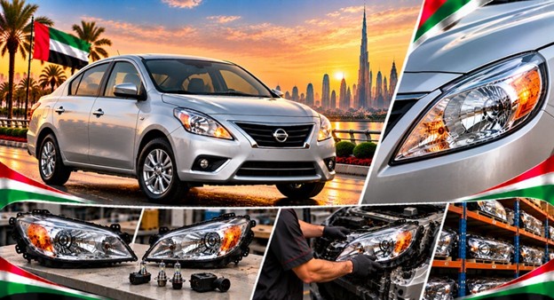 Nissan Sunny headlight assembly with lens and housing