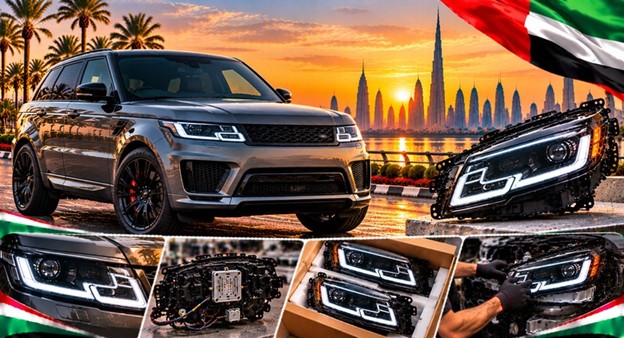 Range Rover Sport headlight assembly with lens and housing