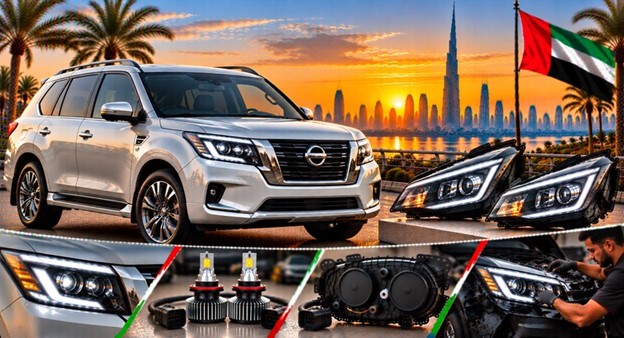 Nissan Patrol headlight assembly with lens and housing