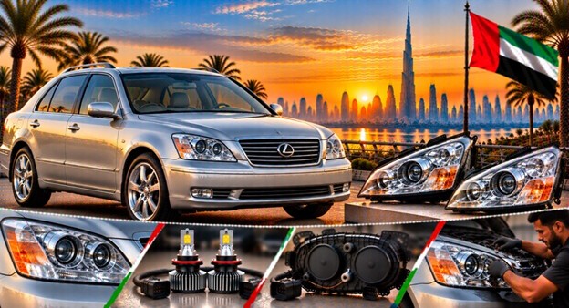 Lexus LS430 headlight assembly with lens and housing