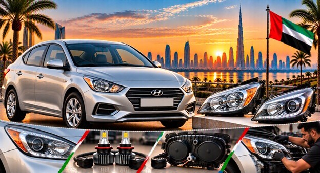 Hyundai Accent headlight assembly with lens and housing
