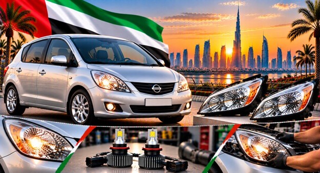 Nissan Tiida headlight assembly with lens and housing
