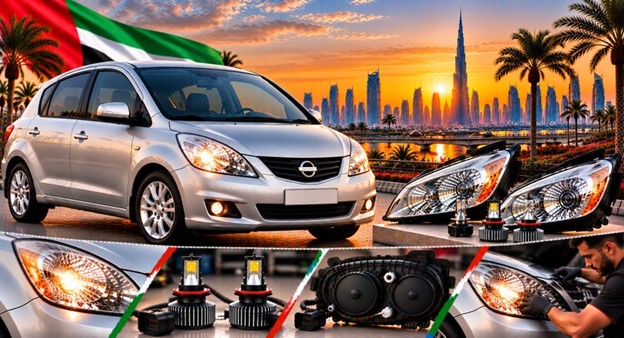 Damaged Nissan Tiida headlight lens compared with a clear replacement