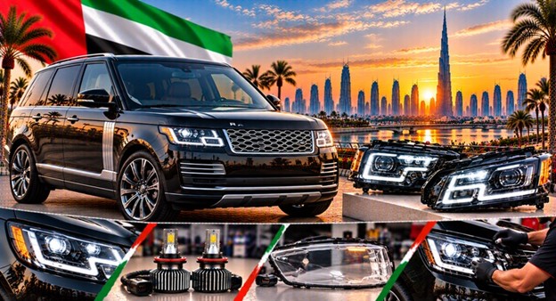 Range Rover Vogue headlight assembly with lens and housing