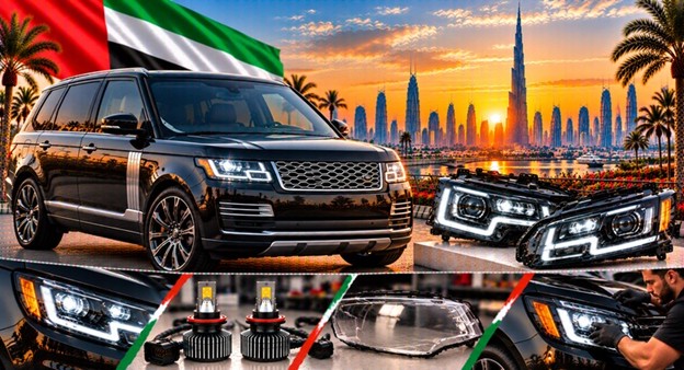 Left and right replacement headlights for Range Rover Vogue