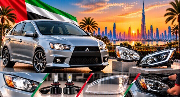 Left and right replacement headlights for Mitsubishi Lancer