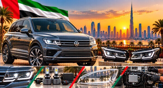 Volkswagen Touareg headlight assembly with lens and housing