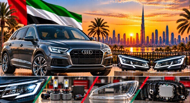 Audi Q5 headlight assembly with lens and housing