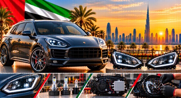 Porsche Cayenne headlight assembly with lens and housing