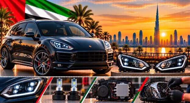 Left and right replacement headlights for Porsche Cayenne