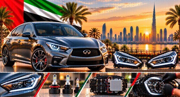 Infiniti Q50 headlight assembly with lens and housing