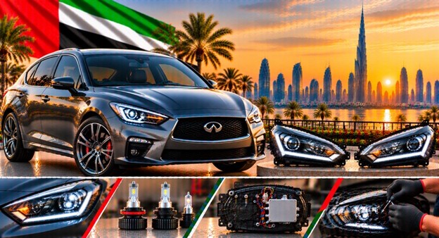 Left and right replacement headlights for Infiniti Q50