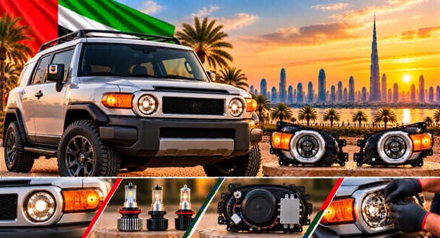 Toyota FJ Cruiser headlight assembly with lens and housing