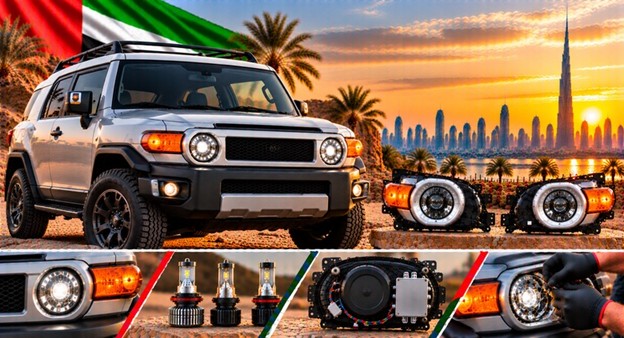 Damaged Toyota FJ Cruiser headlight lens compared with a clear replacement