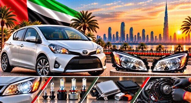 Damaged Toyota Yaris/Vitz headlight lens compared with a clear replacement