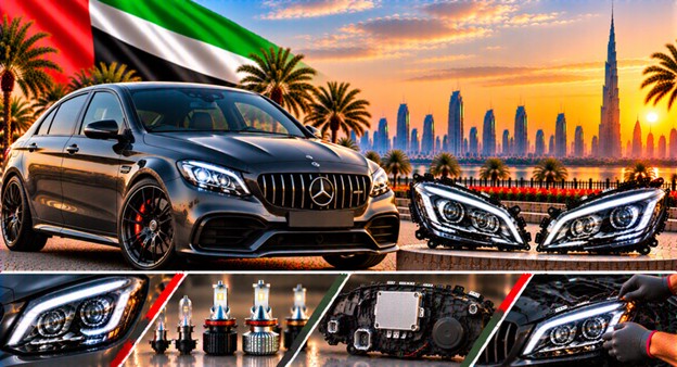Left and right replacement headlights for Mercedes C63 AMG