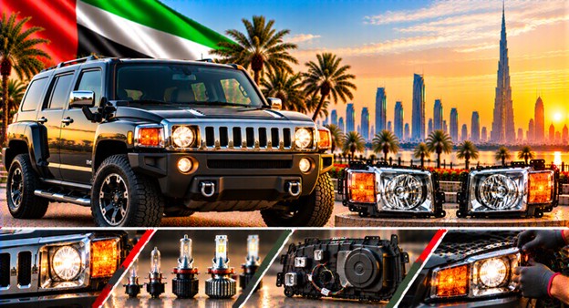 Hummer H3 headlight assembly with lens and housing