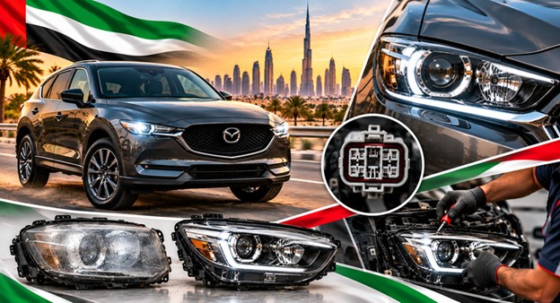 Mazda CX-5 headlight assembly with lens and housing