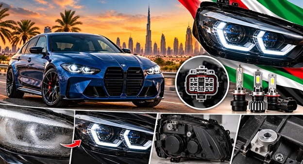 BMW M3 headlight assembly with lens and housing