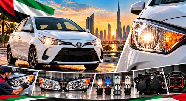 Toyota Yaris headlight assembly with lens and housing