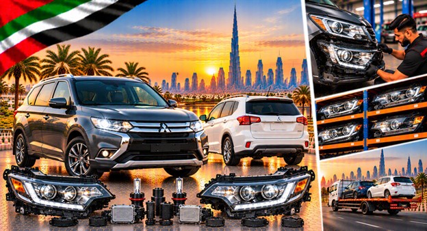Mitsubishi Outlander headlight assembly with lens and housing